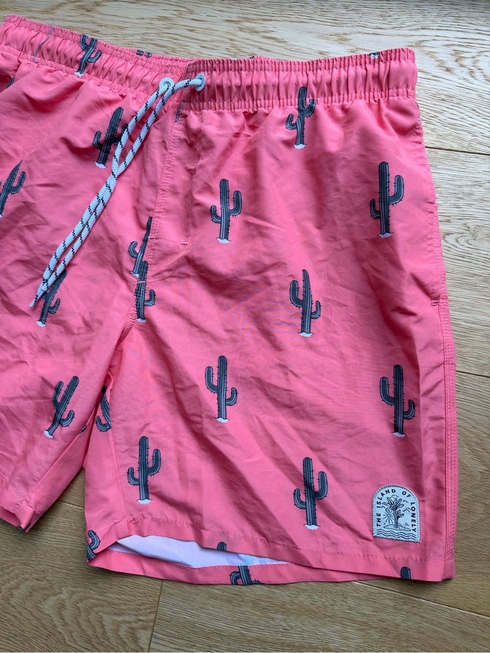 SHEIN Men's Pink Cactus Print Swim Trunks | Size L